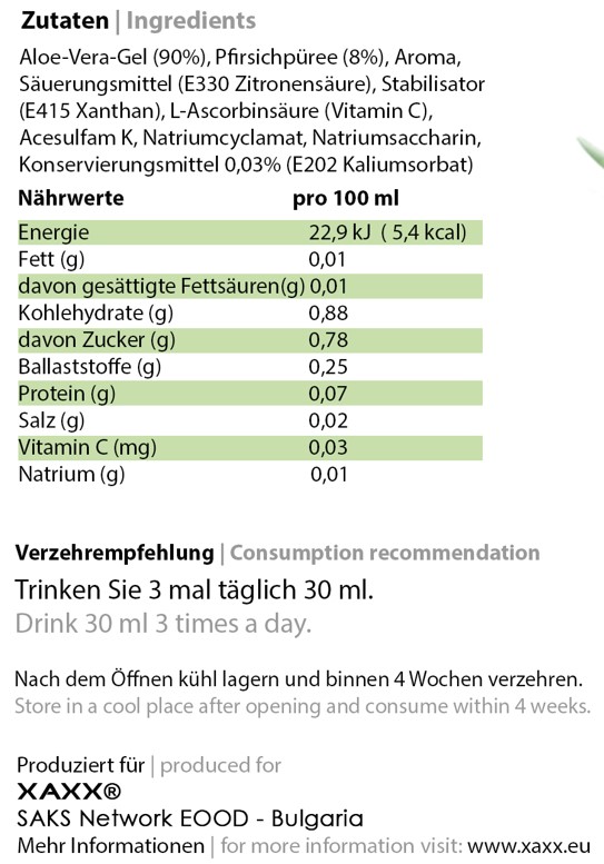 Aloe Vera Drinking Gel mit Pfirsich und Vitamin C